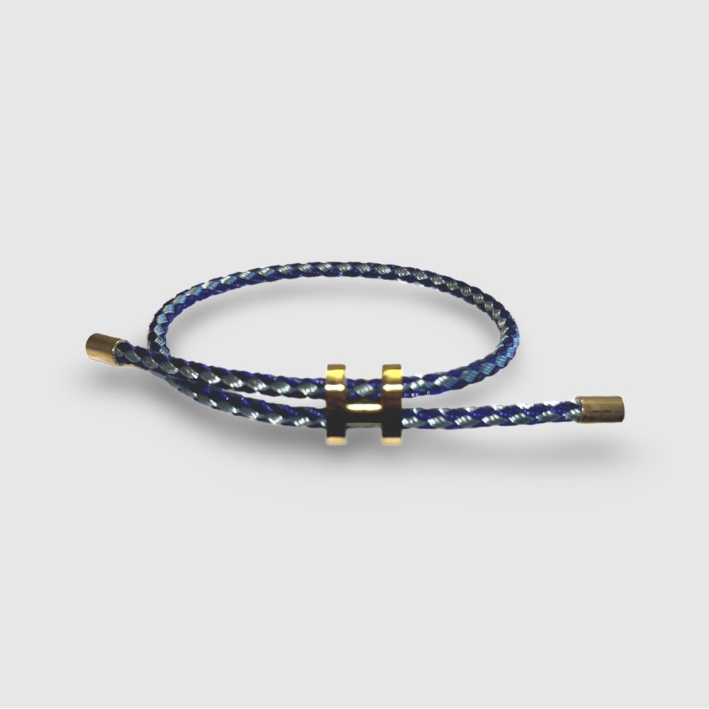 Adjustable Fashion Bracelet Navy, Light Blue, and Gold